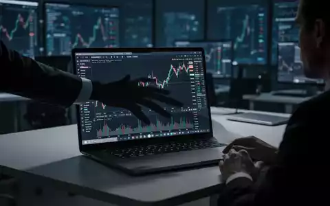 Eine Hand greift nach einem Laptop-Bildschirm mit Kryptowährungscharts, der Betrug und Täuschung symbolisiert. - Foto: über boerse-global.de
