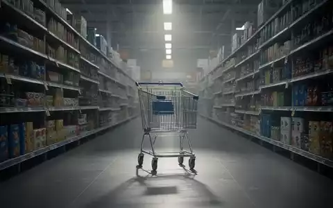 Ein einsamer Einkaufswagen in einem schwach beleuchteten Supermarktganges, der Konsumgüter und Marktveränderungen symbolisiert. - Foto: über boerse-global.de