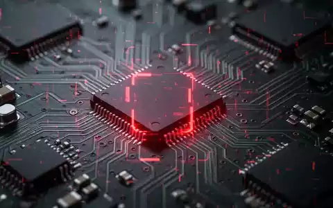 Close-up of a circuit board with microchips, showing intricate electronic pathways and a subtle red digital glitch effect. - Foto: über boerse-global.de