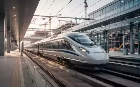 Ein moderner Hochgeschwindigkeitszug fährt durch einen imposanten, neuen Bahnhof mit Anzeichen von Bauarbeiten im Hintergrund. - Foto: über boerse-global.de