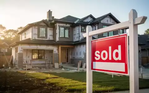 Ein modernes Einfamilienhaus im Bau mit einem 'Verkauft'-Schild, beleuchtet von warmer Sonne, symbolisiert Wachstum im Immobilienmarkt. - Foto: über boerse-global.de