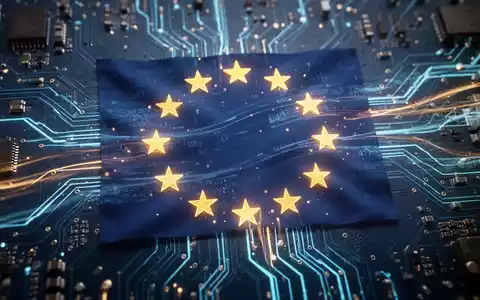 A glowing EU flag interwoven with a digital circuit board, symbolizing European digital sovereignty and technology development. - Foto: über boerse-global.de
