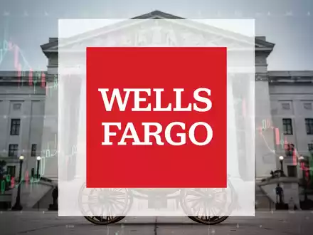 Die Federal Reserve in Washington D.C. mit einem überlagerten Börsenchart und einem teilweise verdeckten Wells Fargo Logo. - Foto: über boerse-global.de