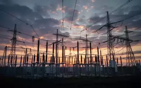 Eine Umspannstation mit Stromleitungen bei Sonnenuntergang, symbolisch für die Energieinfrastruktur und deren Regulierung. - Foto: über boerse-global.de