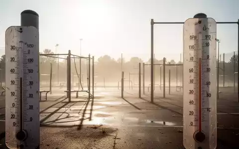 Ein verlassener, sonnenüberfluteter Outdoor-Fitnessbereich oder Sportplatz mit Flimmern über dem Boden, das Hitze andeutet. - Foto: über boerse-global.de