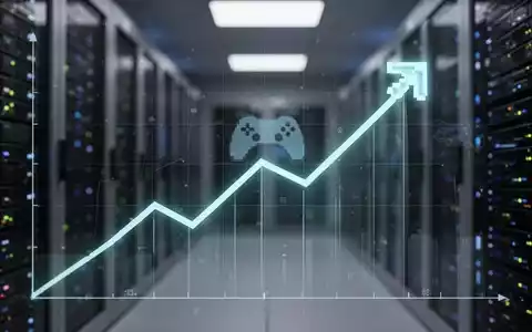 Eine stilisierte, leuchtende digitale Grafik mit Aufwärtstrend über unscharfen Serverracks, die Online-Umsatzwachstum im Gaming-Sektor symbolisiert. - Foto: über boerse-global.de