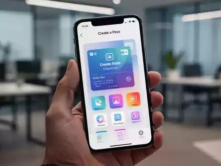 A hand holding an iPhone displaying the Apple Wallet app's 'Create a Pass' feature, showing customization options for digital passes. - Foto: über boerse-global.de