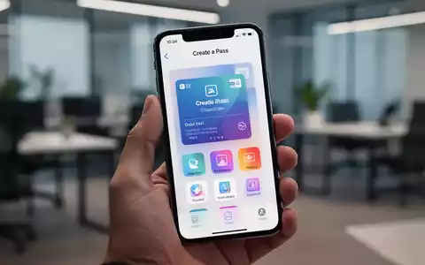 A hand holding an iPhone displaying the Apple Wallet app's 'Create a Pass' feature, showing customization options for digital passes. - Foto: über boerse-global.de