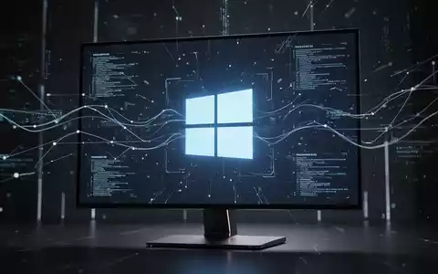 A stylized Windows 11 logo on a dark monitor, surrounded by glowing data streams and abstract network lines. - Foto: über boerse-global.de