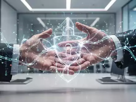 Abstrakte Darstellung eines leuchtenden neuronalen Netzes, das sich mit menschlichen Händen verbindet, symbolisiert KI und menschliche Aufsicht. - Foto: über boerse-global.de