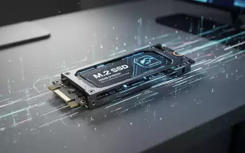 A high-speed M.2 SSD enclosure on a desk, with data streams representing fast transfer speeds and advanced technology. - Foto: über boerse-global.de