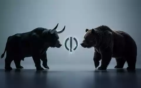 Eine stilisierte Silhouette eines Bullen und Bären, getrennt durch ein Pausensymbol, vor einem kühlen Hintergrund. - Foto: über boerse-global.de