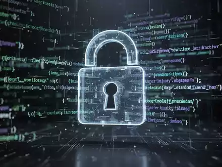 Digital padlock icon with glowing lines of code, symbolizing software security and vulnerability patching. - Foto: über boerse-global.de