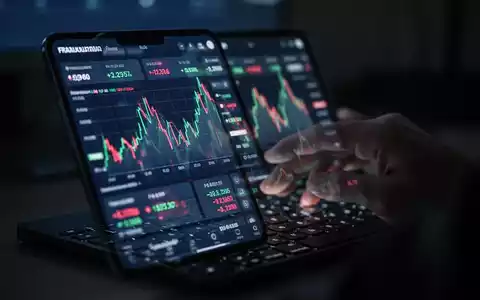 Ein Smartphone-Bildschirm zeigt eine betrügerische Online-Investmentplattform mit riskanten Diagrammen und Zahlen, während eine Hand tippt. - Foto: über boerse-global.de