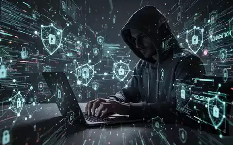A person in a hoodie typing on a laptop, surrounded by glowing digital data streams, symbolizing a data breach or cyberattack. - Foto: über boerse-global.de