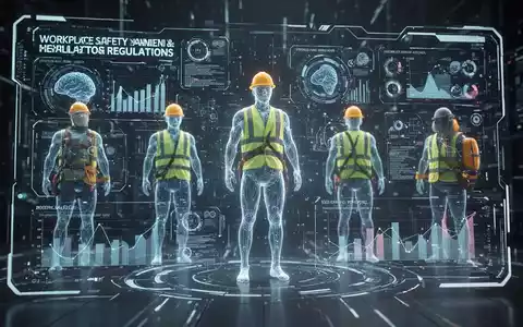 Ein futuristisches, leuchtendes KI-Interface zeigt komplexe Daten zu Arbeitssicherheit und Gesundheitsschutz mit abstrakten digitalen Figuren. - Foto: über boerse-global.de