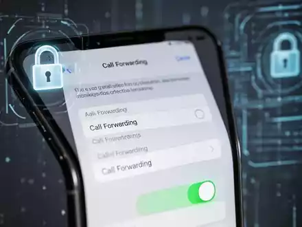 A close-up of an iPhone screen showing call forwarding settings, with a subtle, blurred background suggesting digital security. - Foto: über boerse-global.de