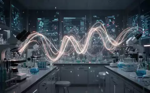 Abstrakte Biotechnologie-Szene mit leuchtenden Lichtspuren vor dunklem, futuristischem Laborhintergrund, die Innovation und Entdeckung darstellt. - Foto: über boerse-global.de