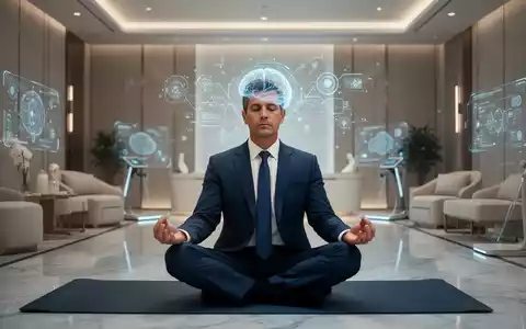 Ein Manager meditiert in einem luxuriösen Sanatorium, umgeben von minimalistischer Architektur und subtiler Technologie, die kognitive Fitness symbolisiert. - Foto: über boerse-global.de