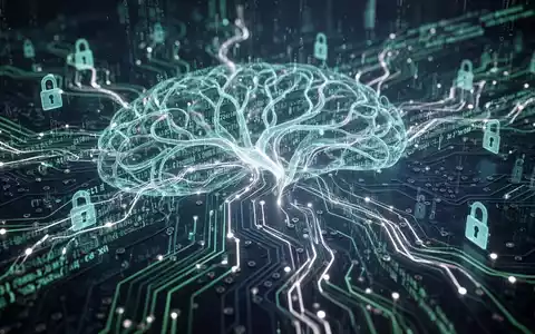 An intricate, glowing digital neural network with lines of code and cybersecurity lock icons, representing advanced AI for coding and security. - Foto: über boerse-global.de