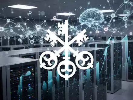 Abstrakte Darstellung des Finanztechnologie-Sektors mit neuronalen Netzen über einer Serverfarm, die KI-Innovation symbolisieren. - Foto: über boerse-global.de