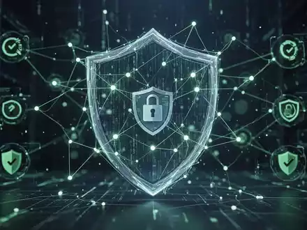 Abstrakte Darstellung von Cybersicherheit und Datenschutz mit leuchtenden Linien, die einen Schutzschild um digitale Datenpunkte bilden. - Foto: über boerse-global.de