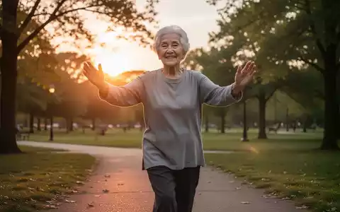 Eine ältere Person, die in einem Park bei Sonnenaufgang leichte Übungen macht und Vitalität und eine positive Einstellung ausstrahlt. - Foto: über boerse-global.de