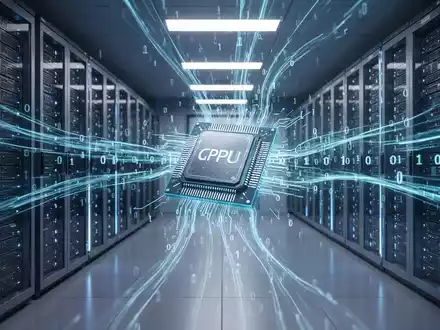 A stylized image of a server room with blue light, representing high-performance computing, CPUs, and GPUs. - Foto: über boerse-global.de