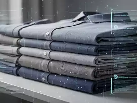 Ein Stapel ordentlich gefalteter Textilien, die nachhaltiges Mode- und Textilmanagement symbolisieren, mit einem Hauch von digitaler Datenvisualisierung. - Foto: über boerse-global.de
