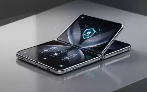 A modern Samsung Galaxy Z Fold smartphone, partially folded, displaying a security update notification on its screen. - Foto: über boerse-global.de