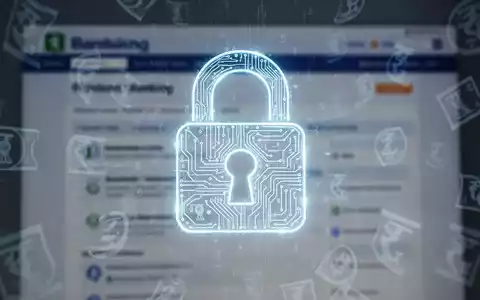 A digital lock icon superimposed over a blurred image of an online banking interface with Indian currency symbols, representing digital fraud protection. - Foto: über boerse-global.de