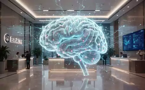 Ein futuristisches neuronales Netz über einer modernen Bank, das die Integration von KI in Finanzdienstleistungen und Vorschriften darstellt. - Foto: über boerse-global.de