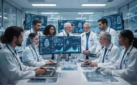 Eine Gruppe von Wissenschaftlern und Medizinern analysiert medizinische Daten auf Bildschirmen in einem modernen Labor. - Foto: über boerse-global.de