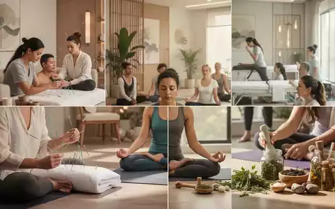 Eine Gruppe von Menschen, die verschiedene ganzheitliche Wellness-Aktivitäten ausüben, darunter Akupunktur, Meditation und Kräutermedizin. - Foto: über boerse-global.de