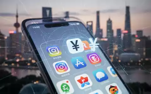 A smartphone screen showing app icons and a Chinese yuan symbol, with a blurred city skyline in the background. - Foto: über boerse-global.de