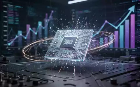Ein stilisierter, leuchtender Quantenprozessor-Chip in einem dunklen Labor mit abstrakten Darstellungen von Finanzwachstum. - Foto: über boerse-global.de