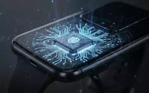 Nahaufnahme eines leuchtenden Mikrochips mit komplizierten Schaltkreisen, der in ein Smartphone eingebettet ist und Quantensicherheit symbolisiert. - Foto: über boerse-global.de