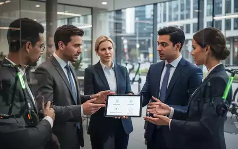 Geschäftsleute besprechen Mobilitätsbudgets auf einem Tablet in einem modernen Büro, mit Andeutungen nachhaltiger Verkehrsmittel. - Foto: über boerse-global.de