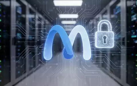 Meta's 'M' logo intertwined with circuit board elements and a digital lock, symbolizing AI security and government review. - Foto: über boerse-global.de