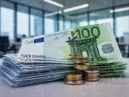 Ein Stapel Euro-Banknoten und Münzen mit einem subtilen digitalen Code-Overlay, der Finanzreformen und Vereinfachung symbolisiert. - Foto: über boerse-global.de