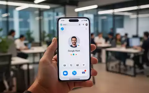 A hand holds an iPhone displaying the Google Meet interface in the Safari browser, symbolizing the new update for iOS users. - Foto: über boerse-global.de