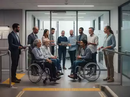 Eine vielfältige Gruppe von Menschen, darunter Menschen mit Behinderungen, arbeiten in einem modernen, barrierefreien Büro zusammen. - Foto: über boerse-global.de