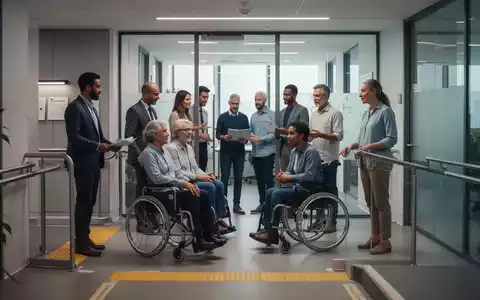 Eine vielfältige Gruppe von Menschen, darunter Menschen mit Behinderungen, arbeiten in einem modernen, barrierefreien Büro zusammen. - Foto: über boerse-global.de