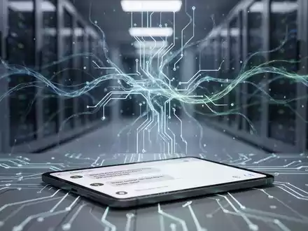 A stylized neural network with glowing data flows and a smartphone displaying a chat interface, representing AI and technology. - Foto: über boerse-global.de