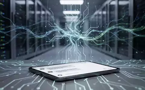 A stylized neural network with glowing data flows and a smartphone displaying a chat interface, representing AI and technology. - Foto: über boerse-global.de