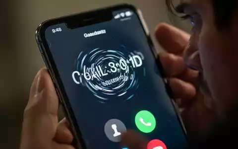Nahaufnahme eines Smartphone-Bildschirms, der eine verzerrte Anrufer-ID anzeigt, mit der Hand einer besorgten Person im Vordergrund. - Foto: über boerse-global.de