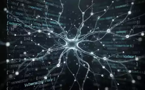 Ein stilisiertes, leuchtendes neuronales Netzwerkdiagramm überlagert verschwommenen digitalen Code, der KI und Cybersicherheit darstellt. - Foto: über boerse-global.de