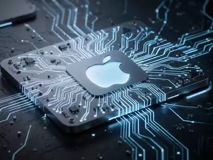 A glowing circuit board with an integrated Apple logo, symbolizing the transition to Apple Silicon and the end of Intel macOS support. - Foto: über boerse-global.de