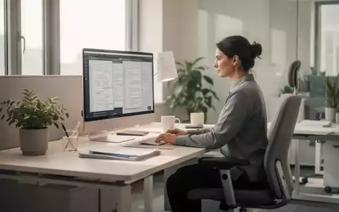 Ein modernes, ergonomisches Büroarbeitsplatz-Setup mit einer Person, die an einem Computer arbeitet, in einer ruhigen und produktiven Atmosphäre. - Foto: über boerse-global.de