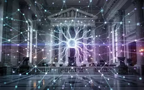 A glowing neural network overlaying a subtle image of a law firm interior, symbolizing AI and legal tech innovation. - Foto: über boerse-global.de